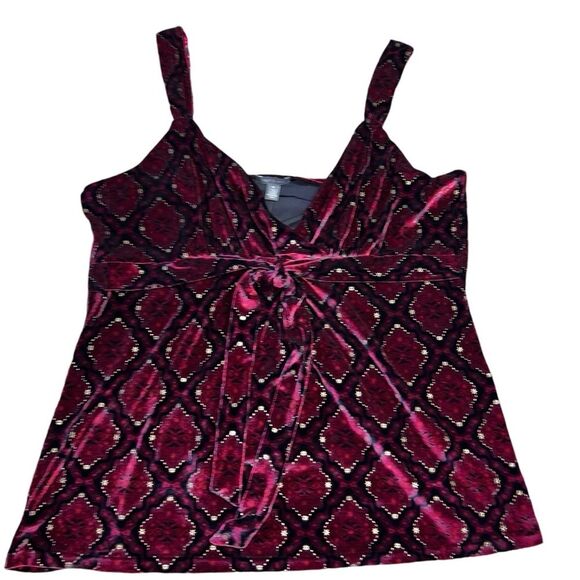 New Apt 9 Velour Tank Top 2X Front Tie Wine Gold Layering Fall Holiday Camisole - Picture 1 of 9